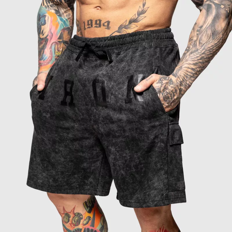 Pantaloni scurți de trening Iron Aesthetics College, washed black-6
