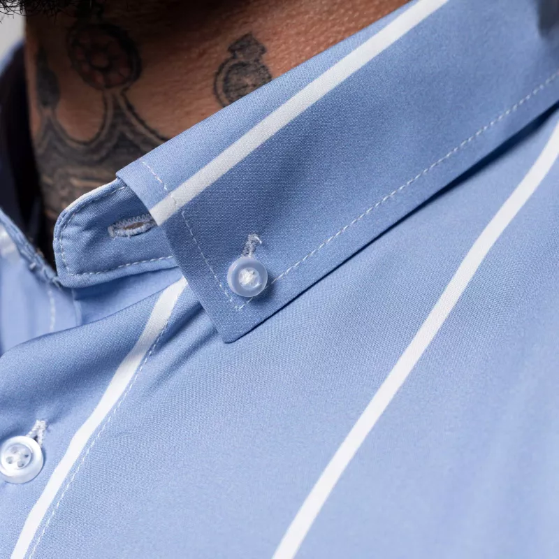 Cămașă stretch Iron Aesthetics Short Stripe, albastră-7