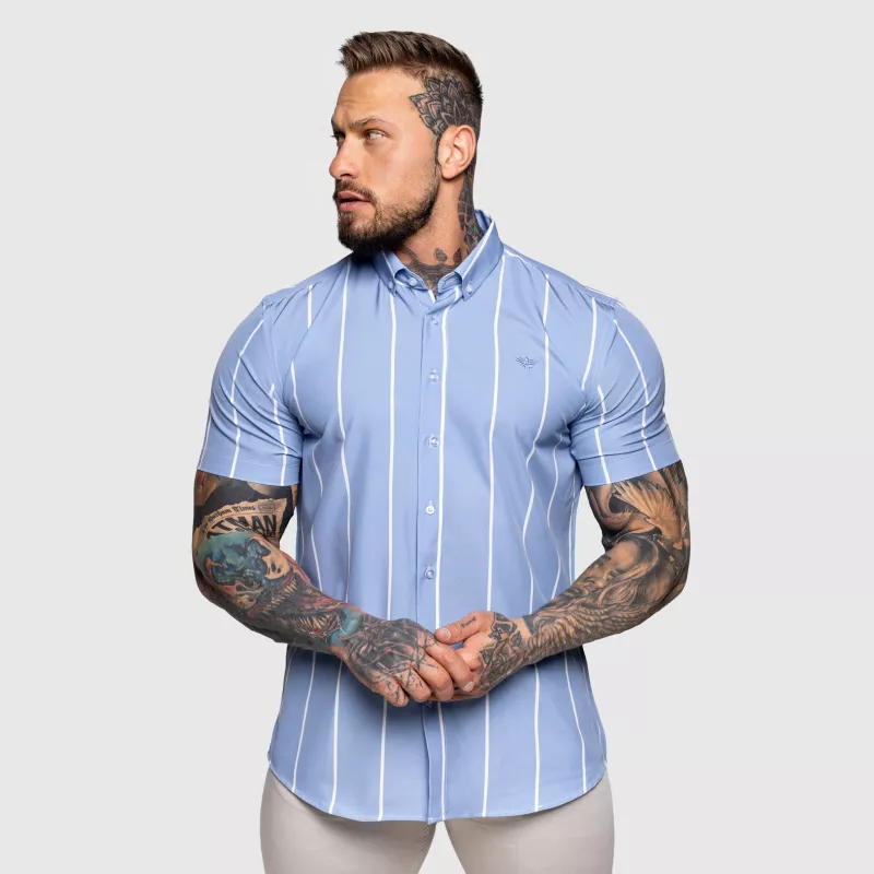 Cămașă stretch Iron Aesthetics Short Stripe, albastră-3