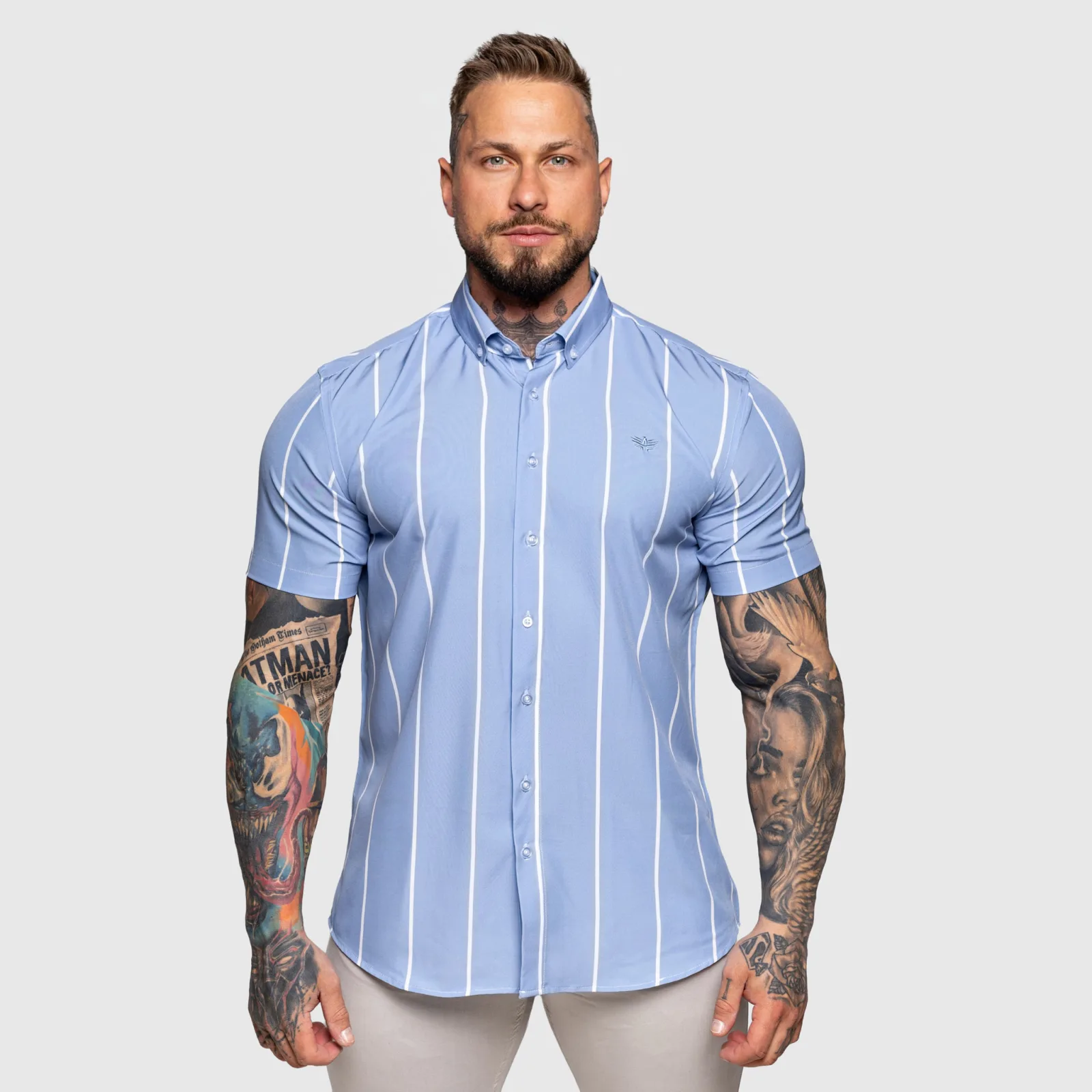 Cămașă stretch Iron Aesthetics Short Stripe, albastră-1
