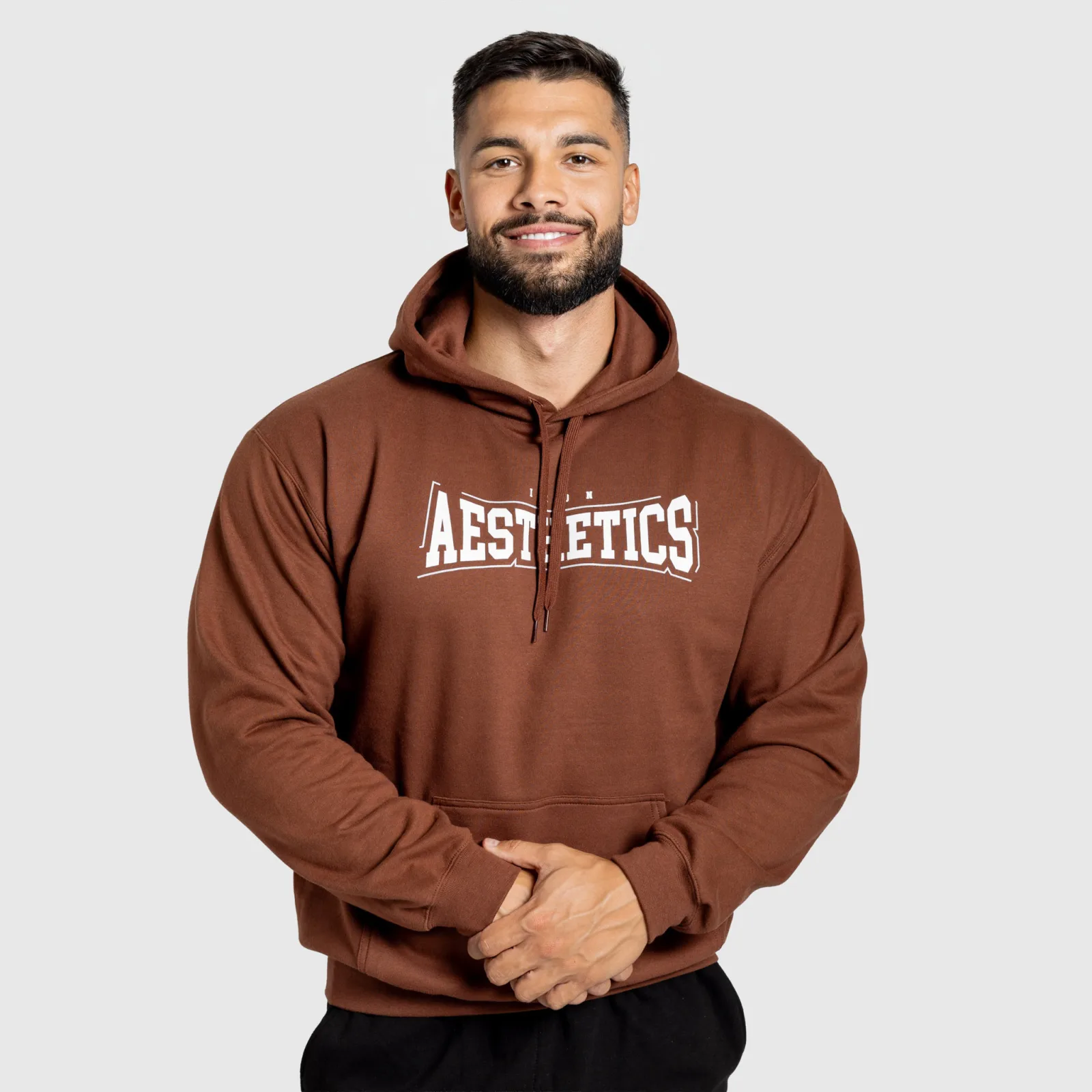 Hanorac cu glugă bărbați Iron Aesthetics Frontline, cocoa-1