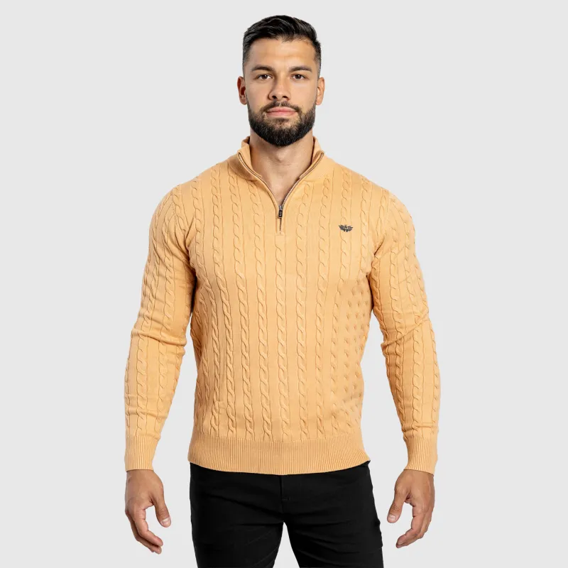 Pulover bărbați Iron Aesthetics Cable Knit, camel-5