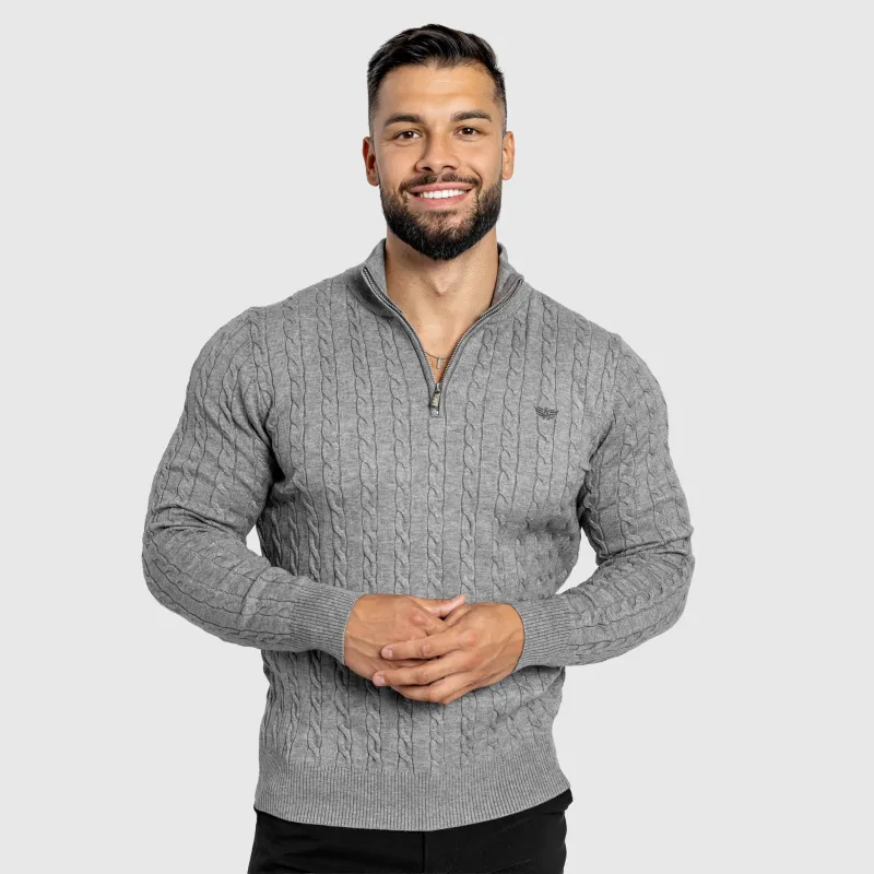 Pulover bărbați Iron Aesthetics Cable Knit, gri-5