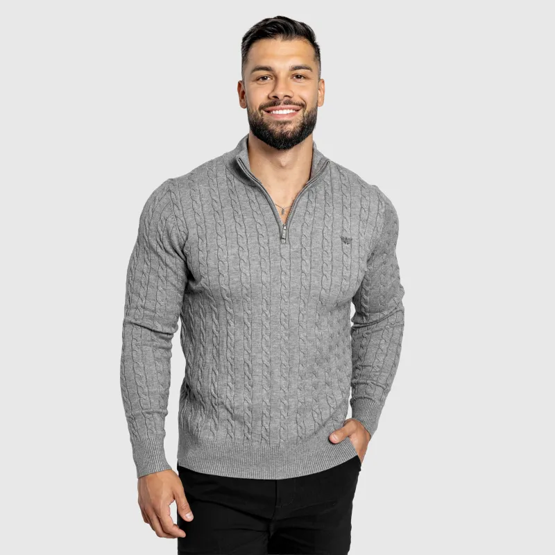Pulover bărbați Iron Aesthetics Cable Knit, gri-3