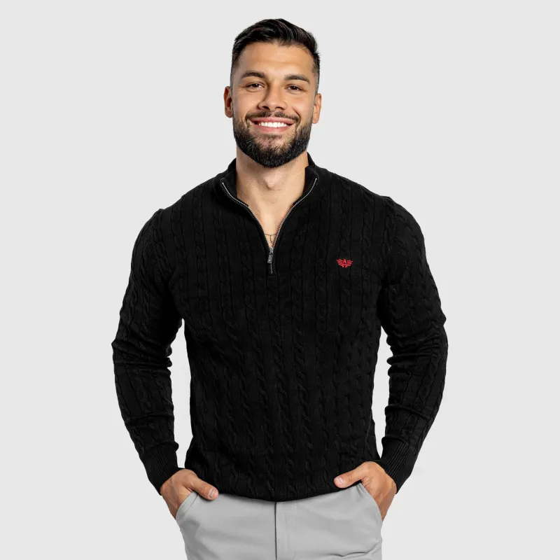 Pulover bărbați Iron Aesthetics Cable Knit, negru-1
