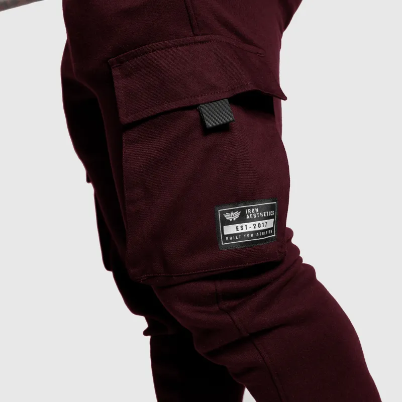 Pantaloni de trening bărbați Iron Aesthetics Cargo Joggers, vișinii-7