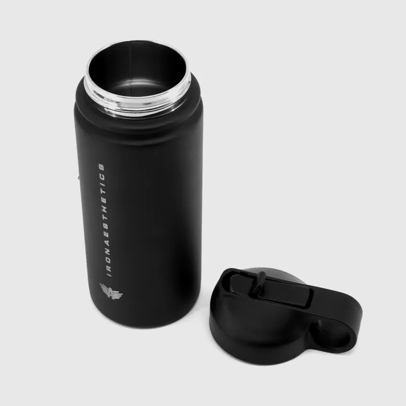 Sticlă oțel inoxidabil cu pai Iron Aesthetics Flip Sip 500 ml, neagră-3