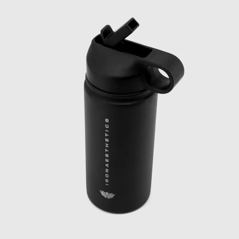Sticlă oțel inoxidabil cu pai Iron Aesthetics Flip Sip 500 ml, neagră-4