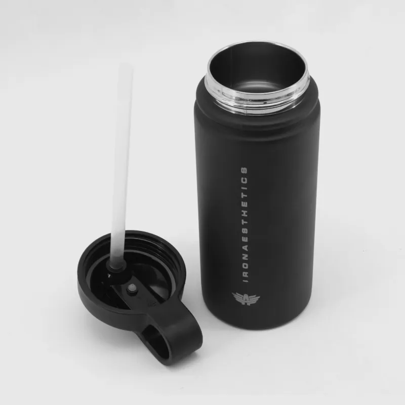 Sticlă oțel inoxidabil cu pai Iron Aesthetics Flip Sip 500 ml, neagră-5