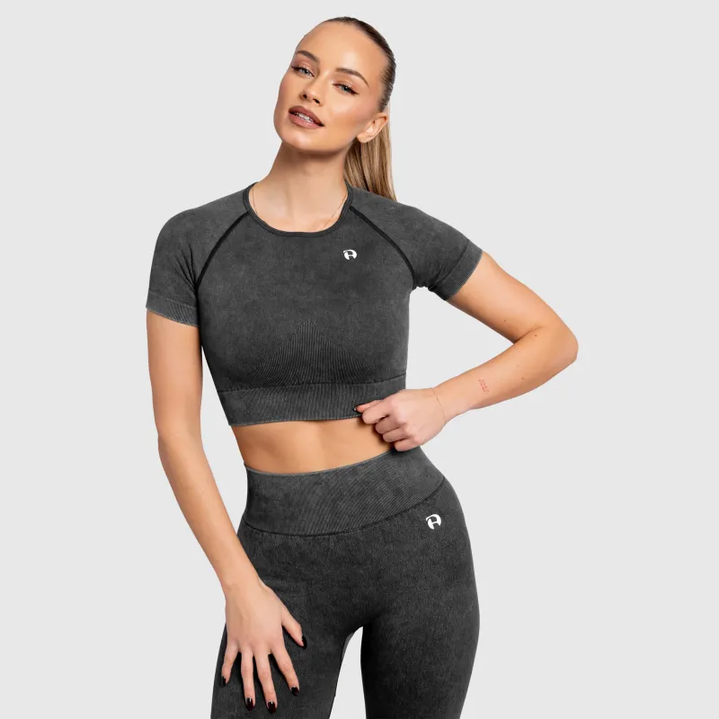 Crop top damă Iron Aesthetics Faded, washed black-3