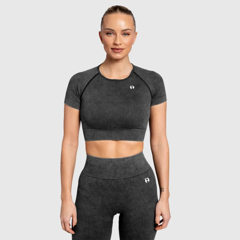 Crop top damă Iron Aesthetics Faded, washed black-4