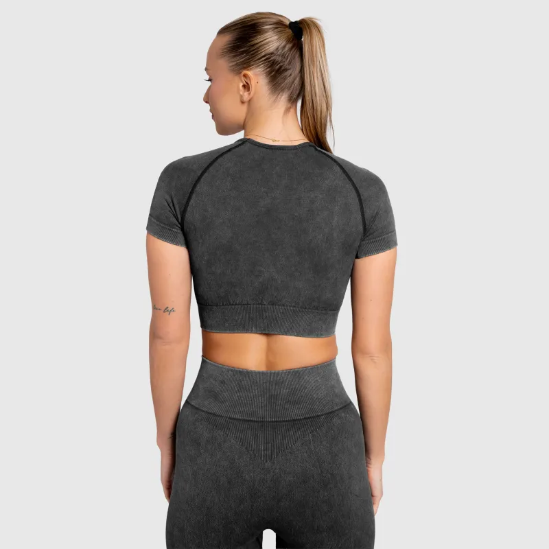 Crop top damă Iron Aesthetics Faded, washed black-5