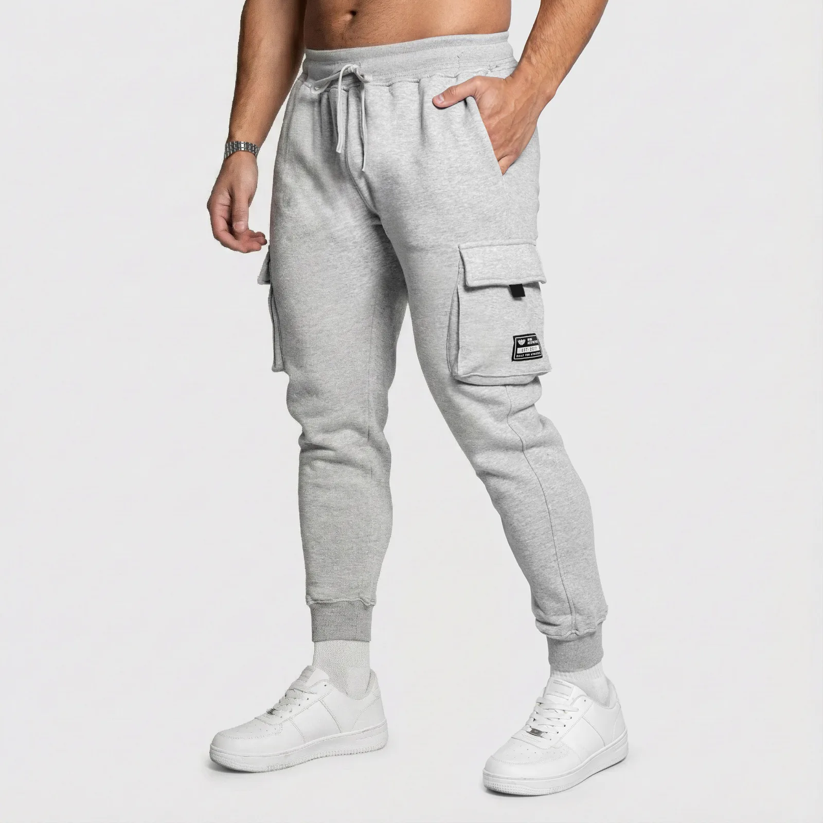 Pantaloni de trening bărbați Iron Aesthetics Cargo Joggers, gri-1