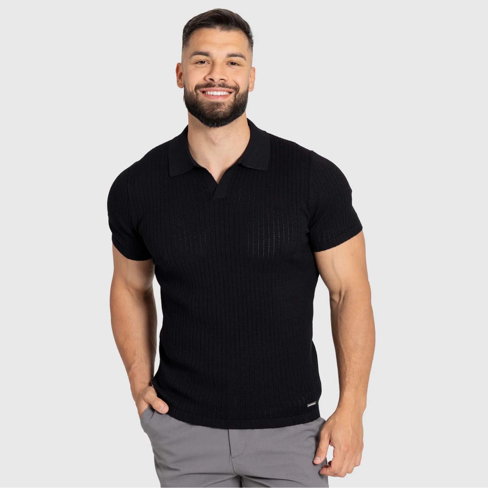 Tricou bărbați Iron Aesthetics Polo Knit, negru-1