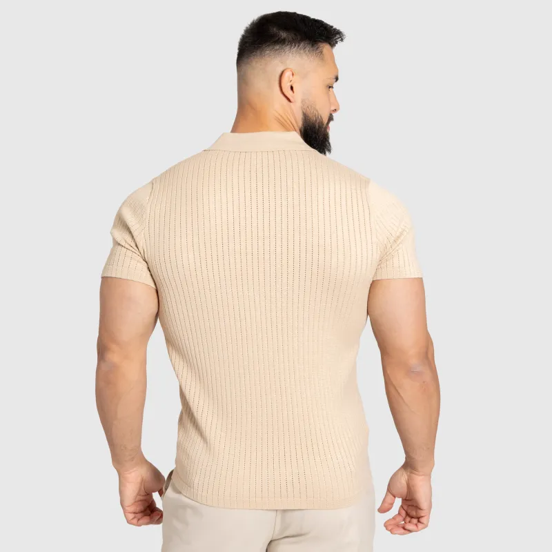 Tricou bărbați Iron Aesthetics Polo Knit, bej-4