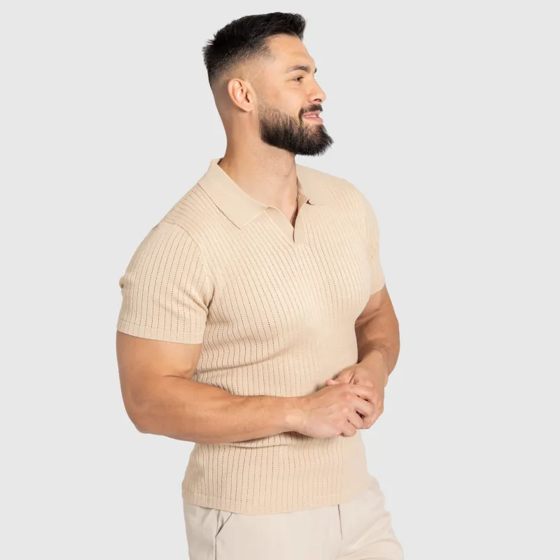 Tricou bărbați Iron Aesthetics Polo Knit, bej-3