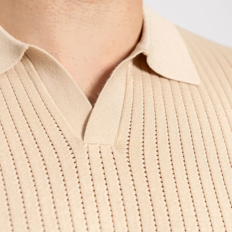 Tricou bărbați Iron Aesthetics Polo Knit, bej-5