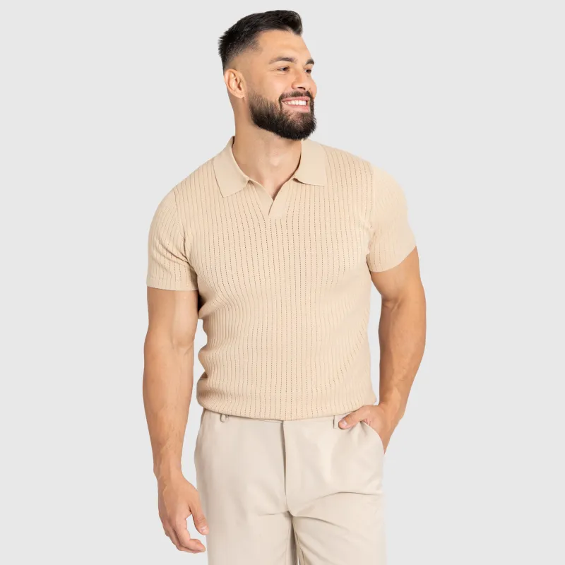Tricou bărbați Iron Aesthetics Polo Knit, bej-2
