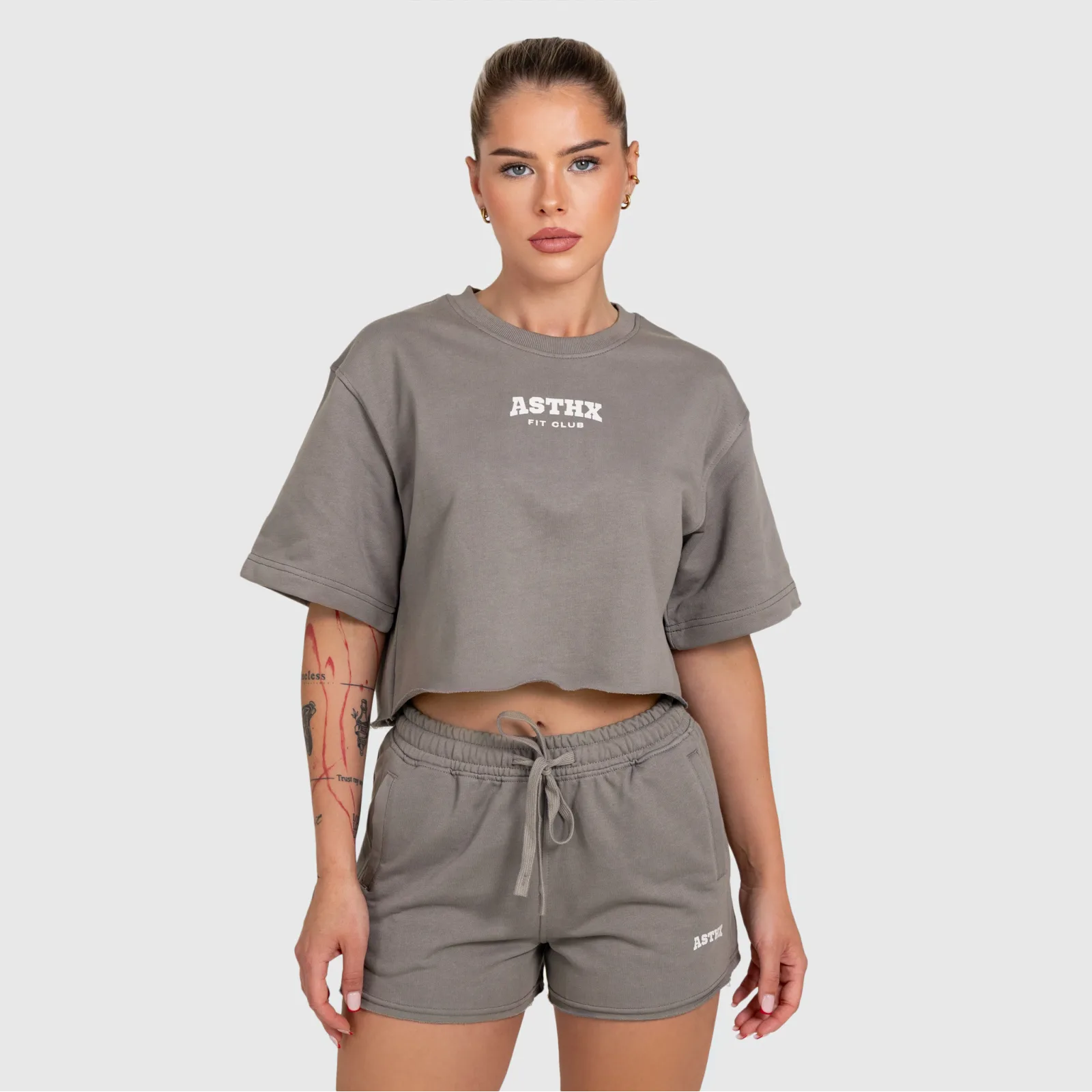 Crop top damă Iron Aesthetics Heavy-Terry, gri-1