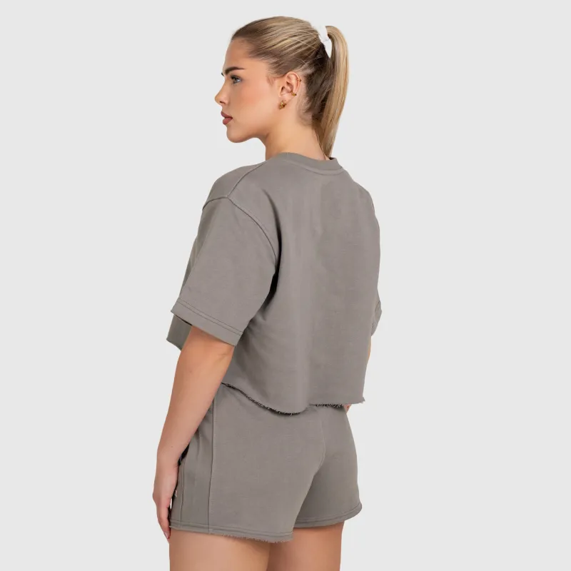 Crop top damă Iron Aesthetics Heavy-Terry, gri-5