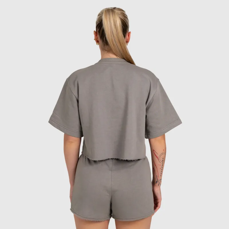 Crop top damă Iron Aesthetics Heavy-Terry, gri-6