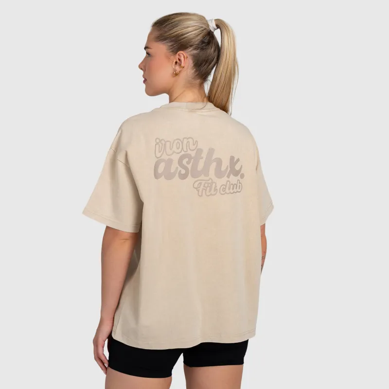 Tricou oversized damă Iron Aesthetics Fit club, washed beige-4
