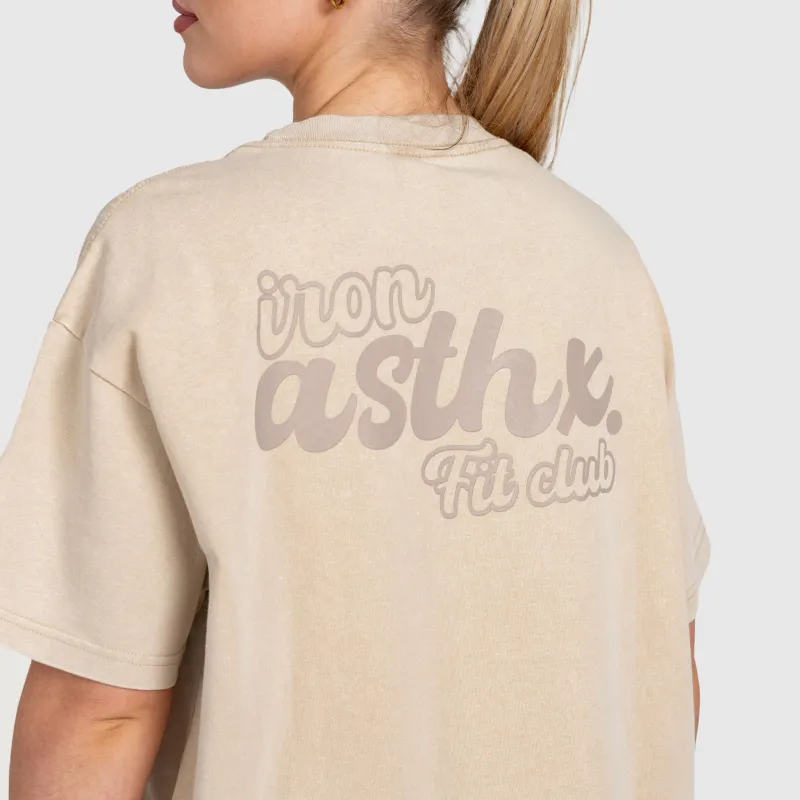 Tricou oversized damă Iron Aesthetics Fit club, washed beige-5