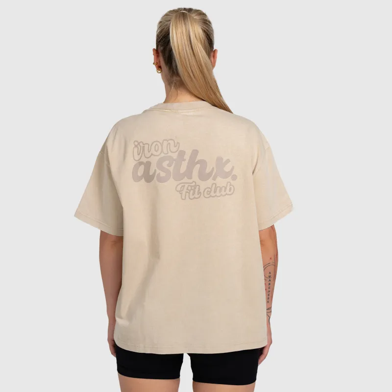 Tricou oversized damă Iron Aesthetics Fit club, washed beige-7