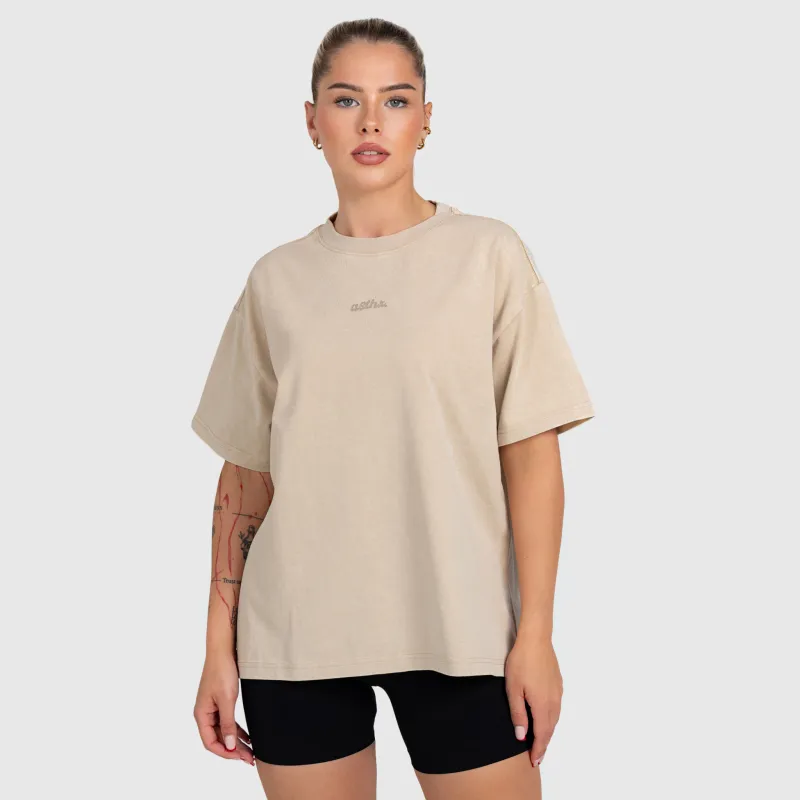 Tricou oversized damă Iron Aesthetics Fit club, washed beige-1