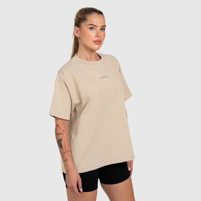 Tricou oversized damă Iron Aesthetics Fit club, washed beige-6