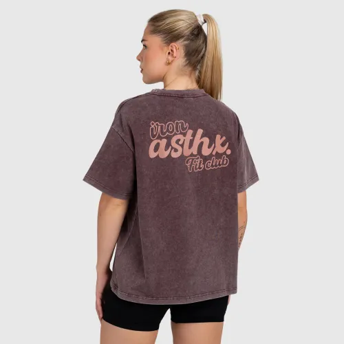 Tricou oversized damă Iron Aesthetics Fit club, washed burgundy
