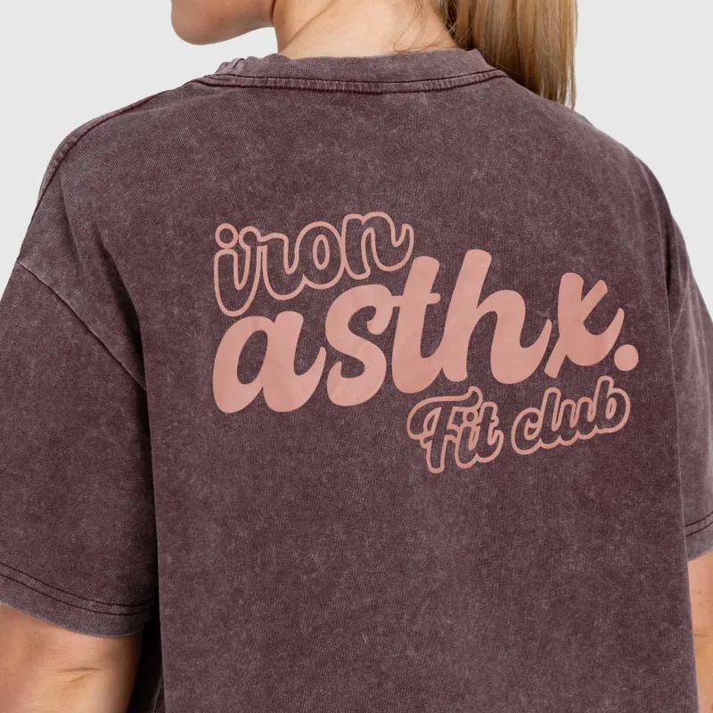 Tricou oversized damă Iron Aesthetics Fit club, washed burgundy-5
