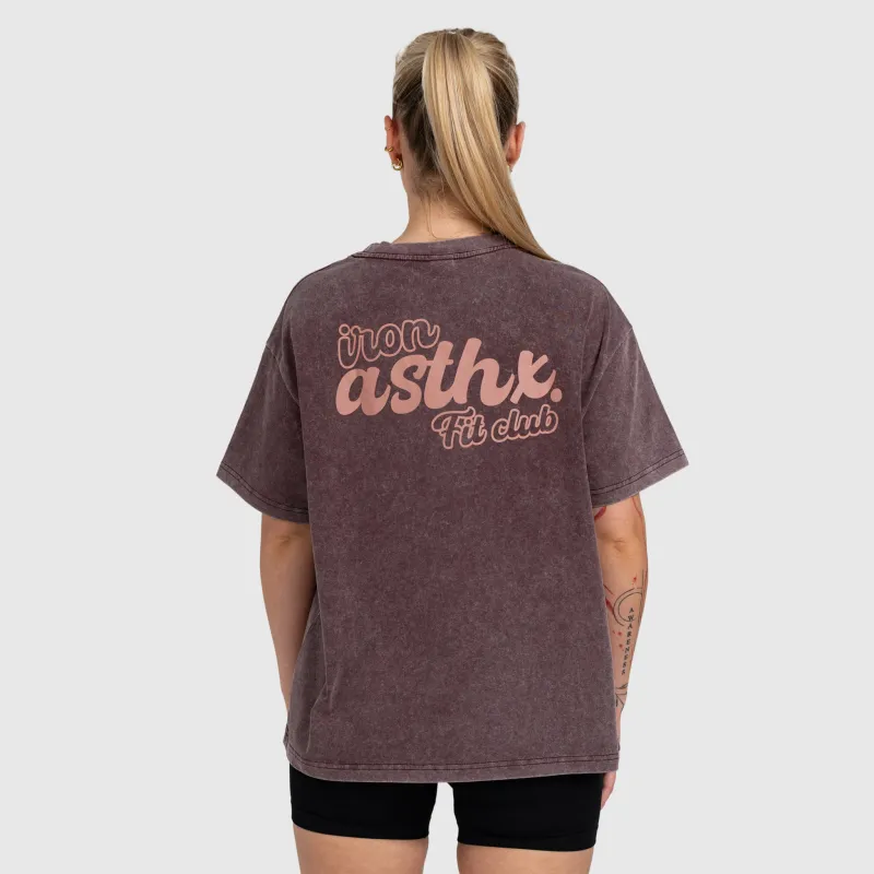 Tricou oversized damă Iron Aesthetics Fit club, washed burgundy-7