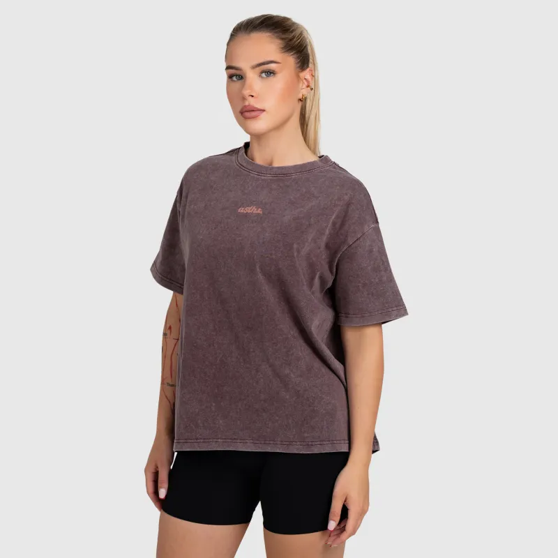 Tricou oversized damă Iron Aesthetics Fit club, washed burgundy-2