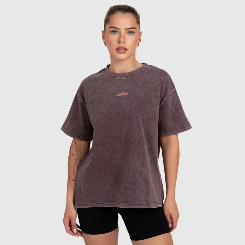 Tricou oversized damă Iron Aesthetics Fit club, washed burgundy-6