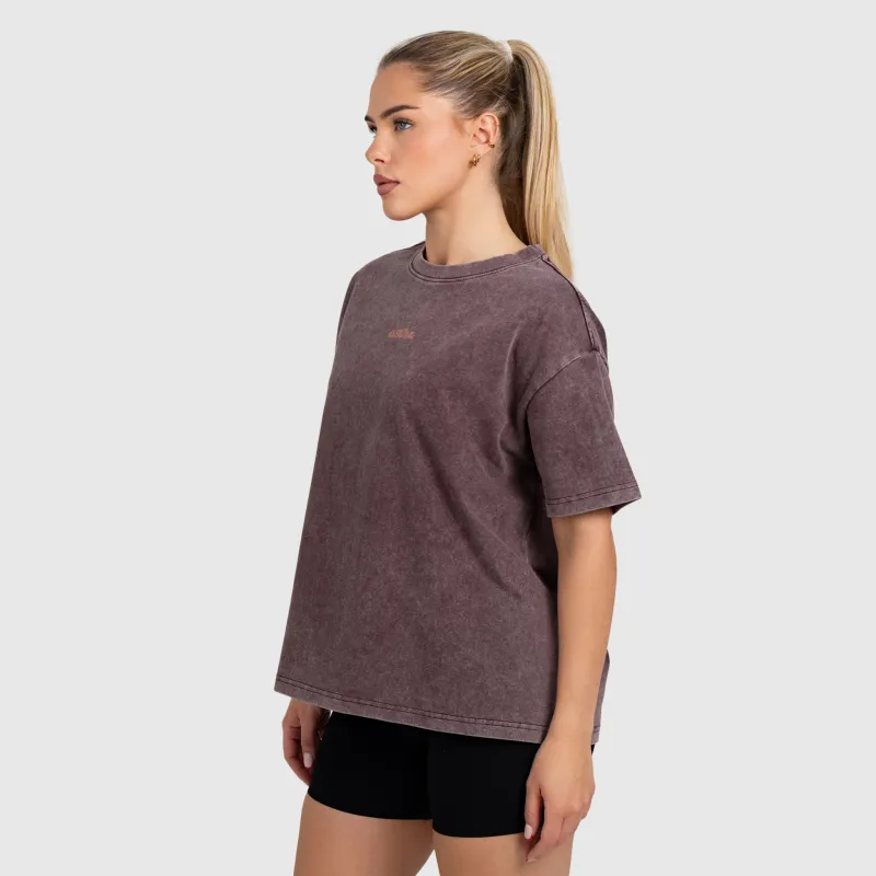 Tricou oversized damă Iron Aesthetics Fit club, washed burgundy-4