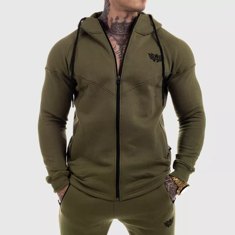 Hanorac fitness cu fermoar Iron Aesthetics Round, verde-1