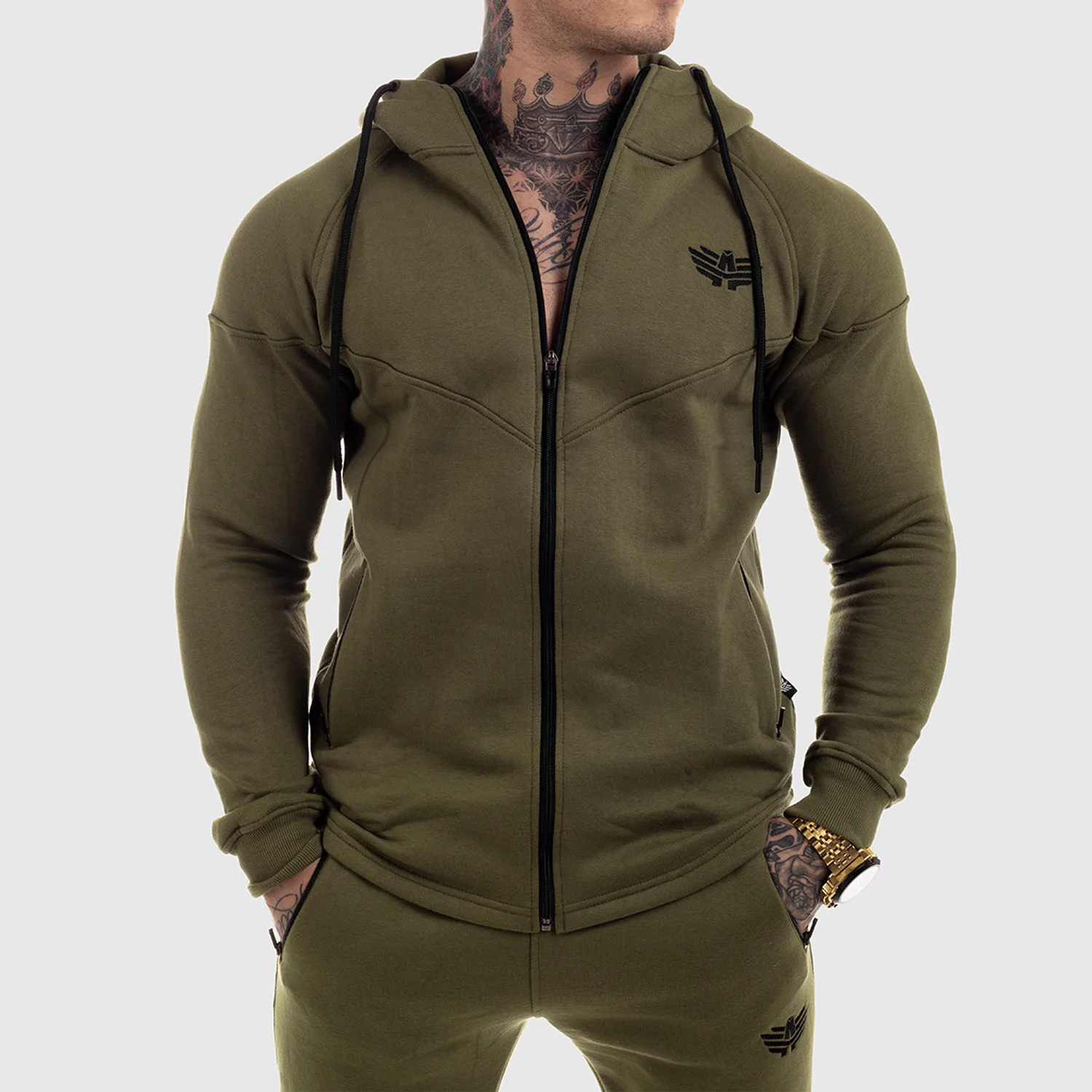 Hanorac fitness cu fermoar Iron Aesthetics Round, verde-1