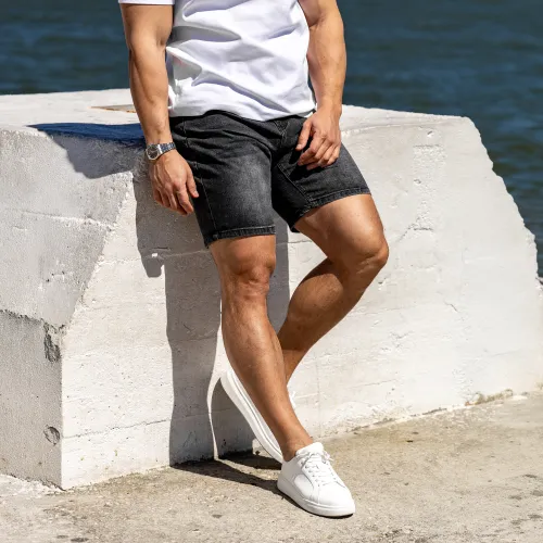 Pantaloni scurți din denim bărbați Iron Aesthetics Denim Stretch, negri