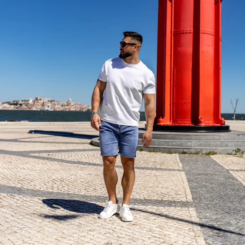 Pantaloni scurți din denim bărbați Iron Aesthetics Denim Stretch, albaștri-9