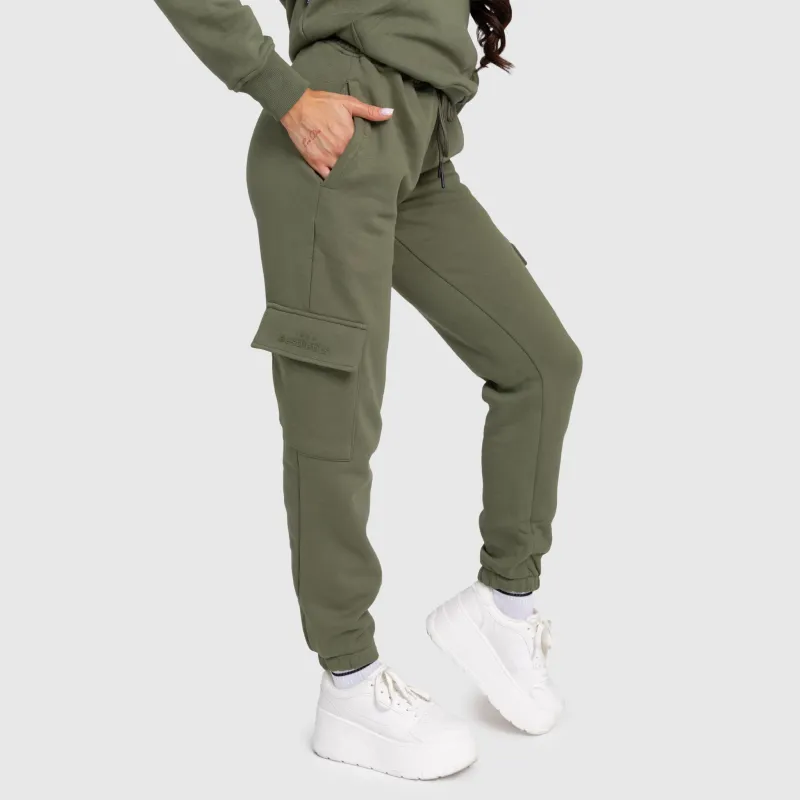 Pantaloni de trening damă Iron Aesthetics Cargo, verzi-1