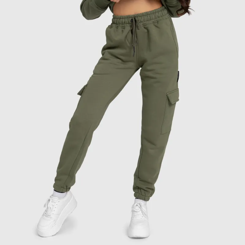 Pantaloni de trening damă Iron Aesthetics Cargo, verzi-3