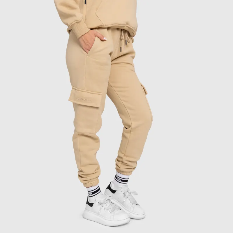 Pantaloni de trening damă Iron Aesthetics Cargo, bej-1