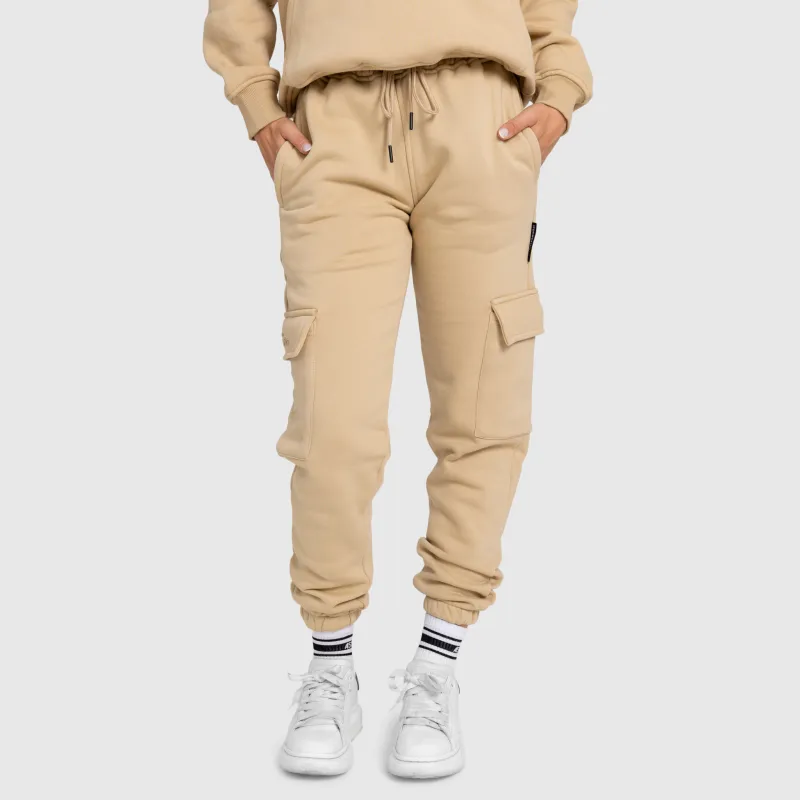 Pantaloni de trening damă Iron Aesthetics Cargo, bej-4