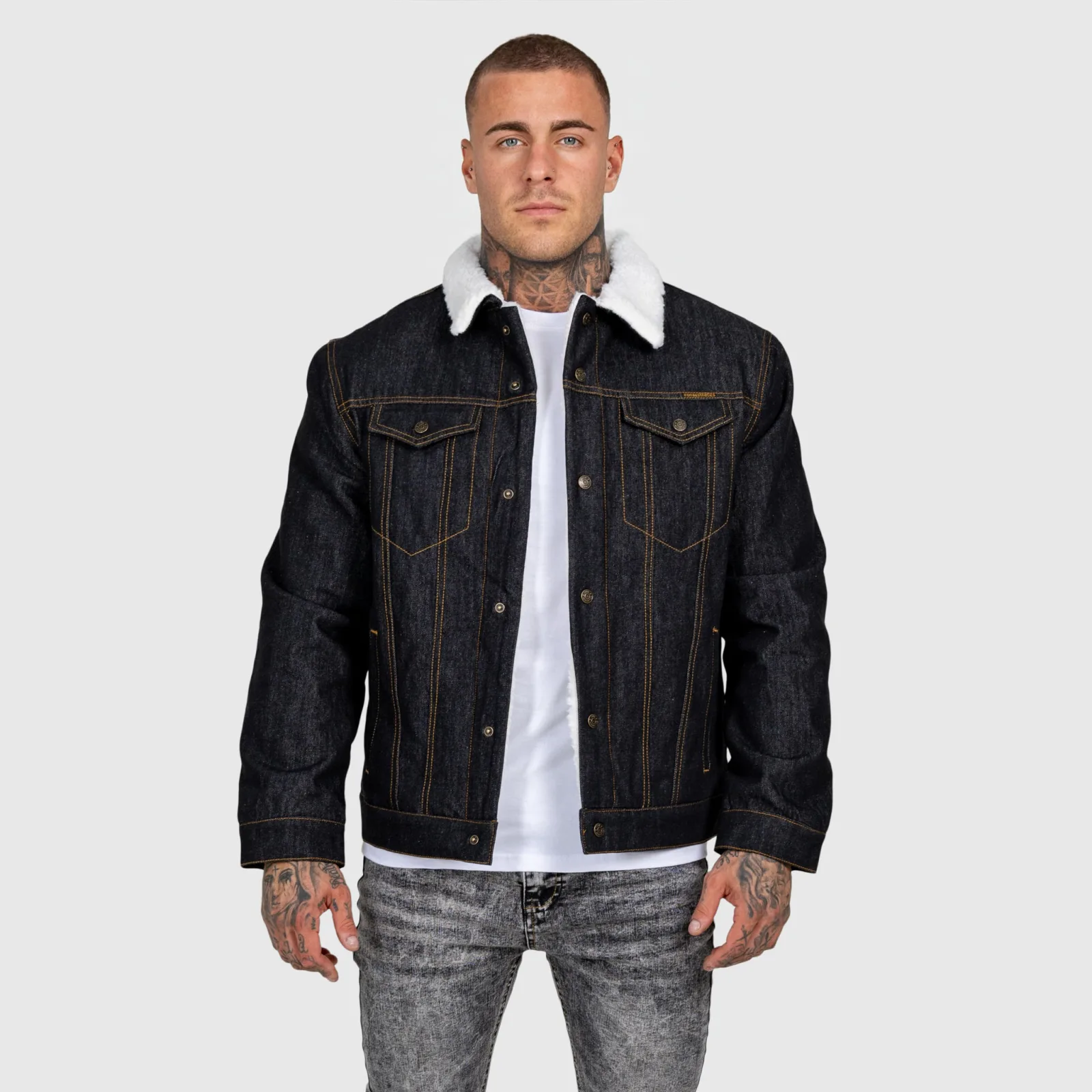 Geacă de blugi bărbați Iron Aesthetics Sherpa, neagră-1