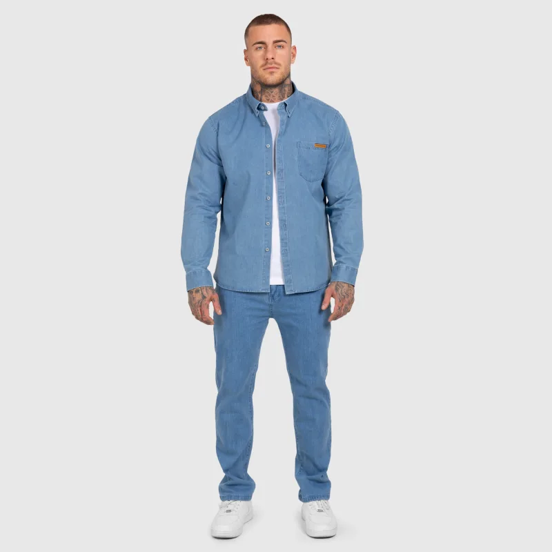 Cămașă de blugi bărbați Iron Aesthetics Urban, albastru deschisă-12