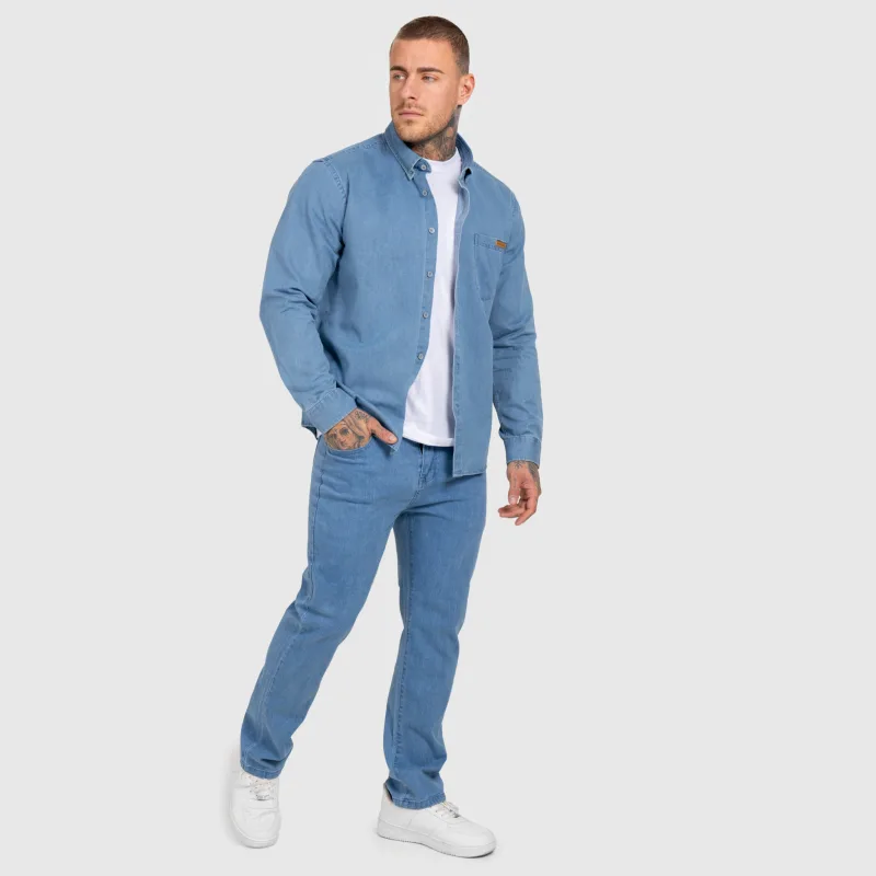Cămașă de blugi bărbați Iron Aesthetics Urban, albastru deschisă-14