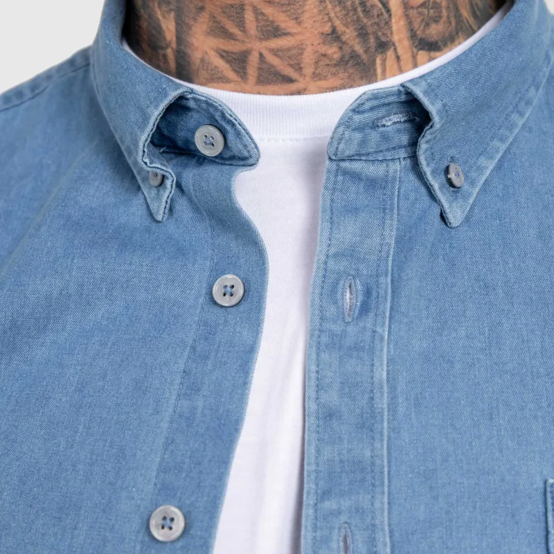 Cămașă de blugi bărbați Iron Aesthetics Urban, albastru deschisă-9