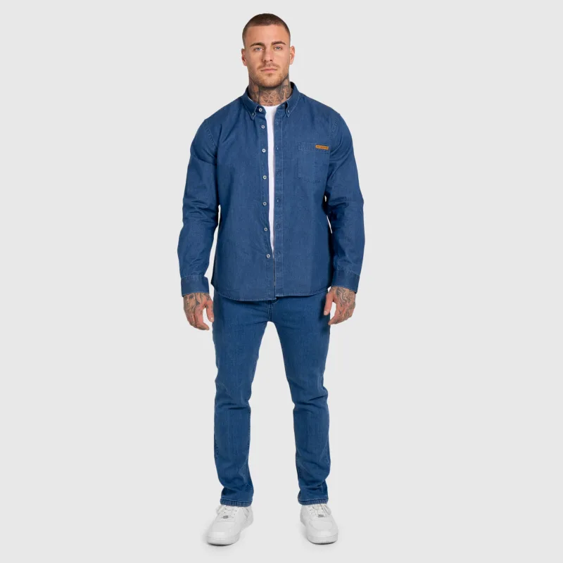 Cămașă de blugi bărbați Iron Aesthetics Urban, albastru închisă-10