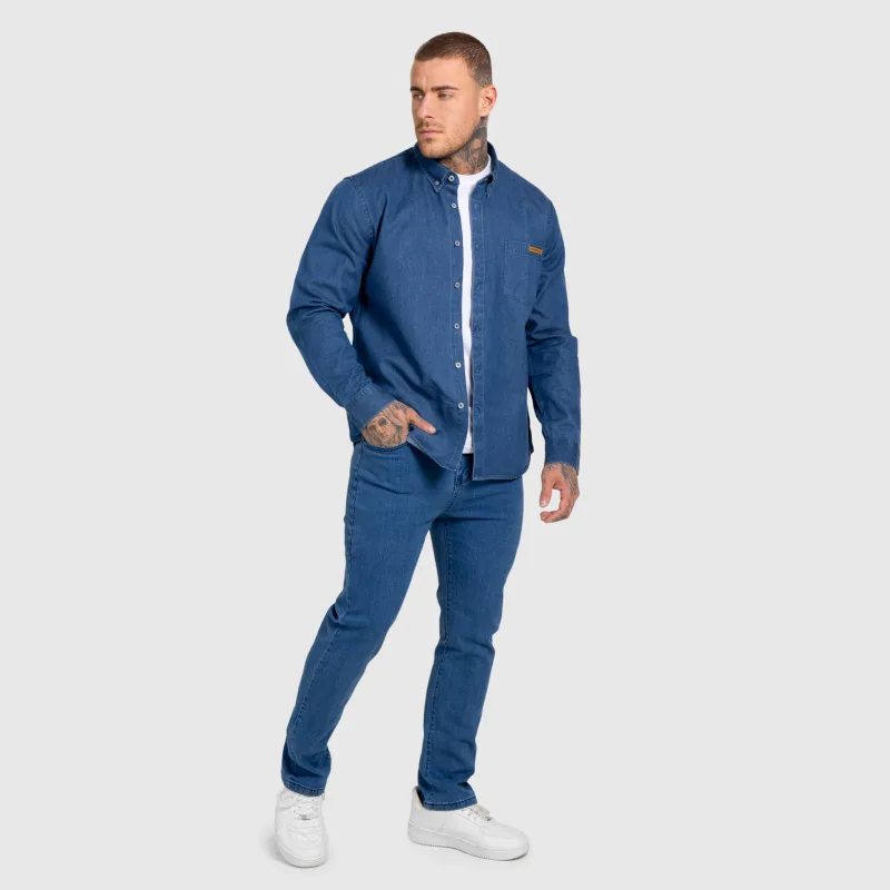 Cămașă de blugi bărbați Iron Aesthetics Urban, albastru închisă-11